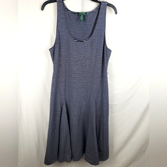 Lauren Ralph Lauren Blue Striped Sleeveless Scoop Neck Midi Sundress Sz M - Picture 1 of 8